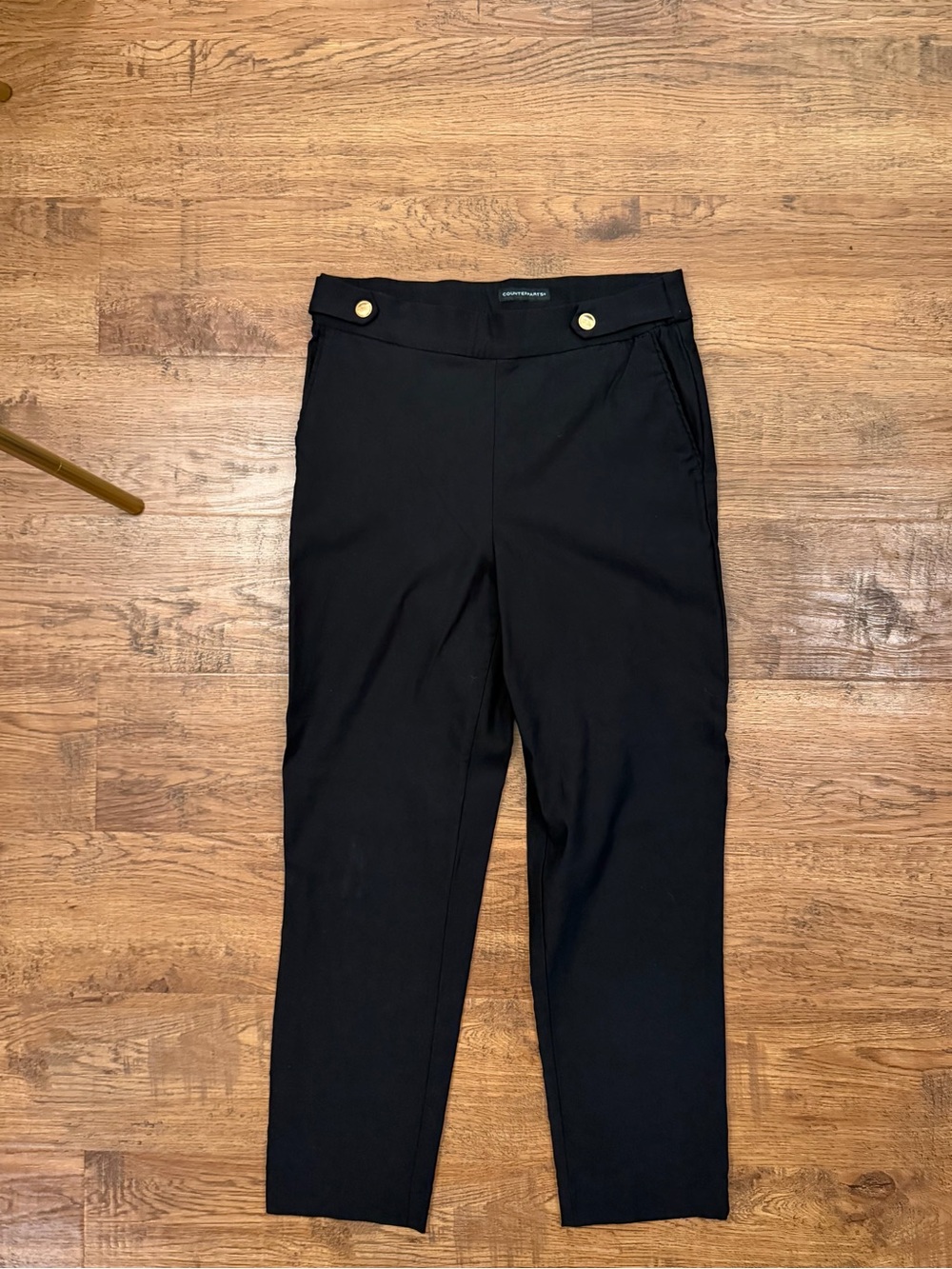 Women’s Black Dress Pants with Gold Button Detail
